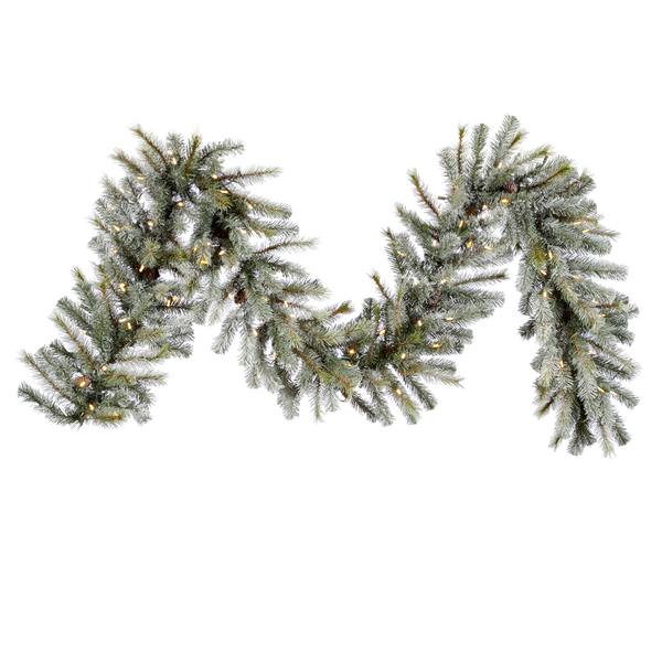 9' x 16" Artificial Slightly Frosted Sartell Glittered Garland 100 Warm White Italian LED Lights
