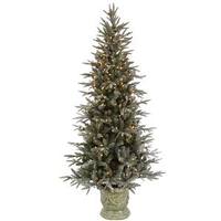 Vickerman 6.5' x 41" Artificial Frosted Emily Fir Potted 300 Clear Lights