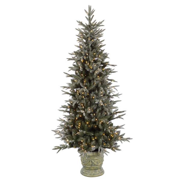 6.5' x 41" Artificial Frosted Emily Fir Potted 315 Warm White LED Lights
