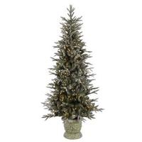 Vickerman 6.5' x 41" Artificial Frosted Emily Fir Potted 350 Multi-Color Italian LED Lights