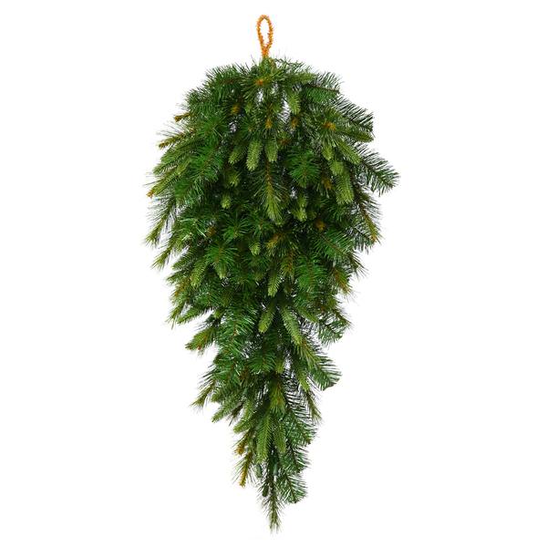 36" Artificial Cashmere Pine Unlit Teardrop