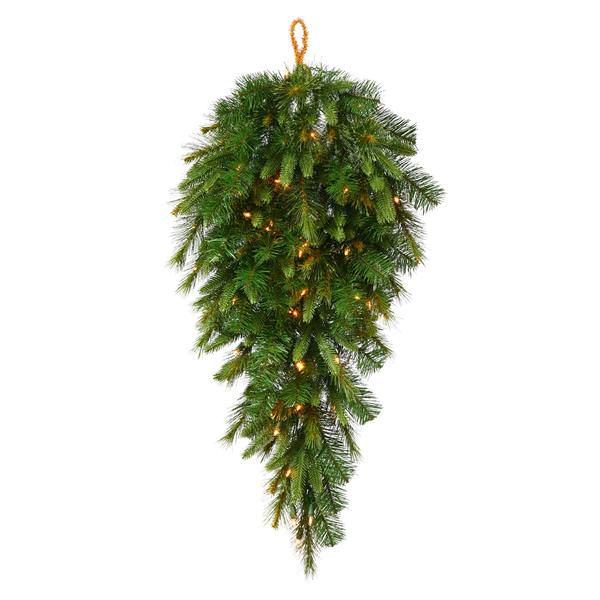 36" Artificial Cashmere Pine Battery Operated Teardrop 30 Warm White Italian LED Lights