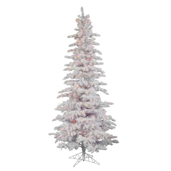 7.5' x 43" Artificial Flocked White Slim 400 Multi-Color Lights