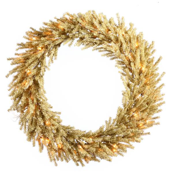 30" Artificial Champagne Wreath 50 Clear Lights