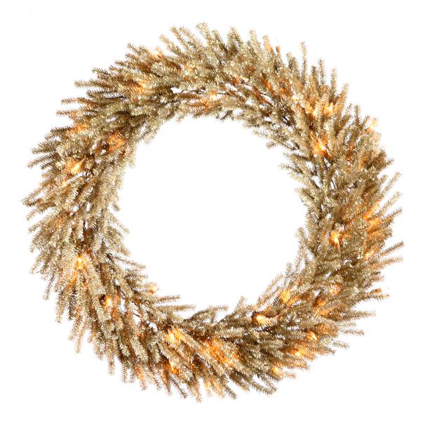 24" Artificial Mocha Wreath 35 Clear Lights