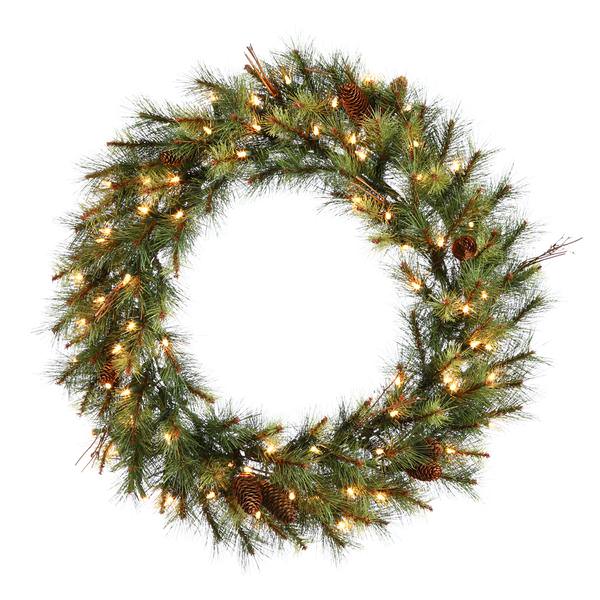 48" Artificial Caribou Mix Pine Wreath 200 Clear Lights