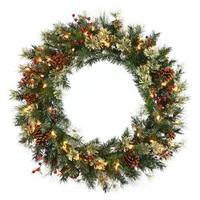 Vickerman 24" Artificial Prelit Nisswa Berry Pine Wreath 35 Clear Lights with Cones