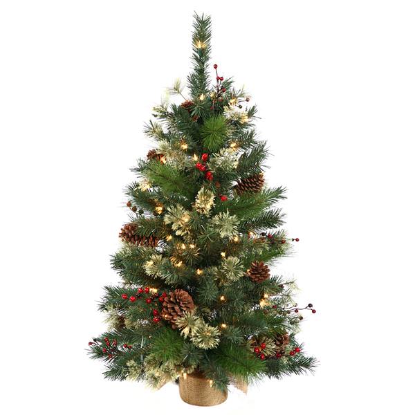 3' Artificial Nisswa Berry Pine 70 Clear Lights with Berries and Cones