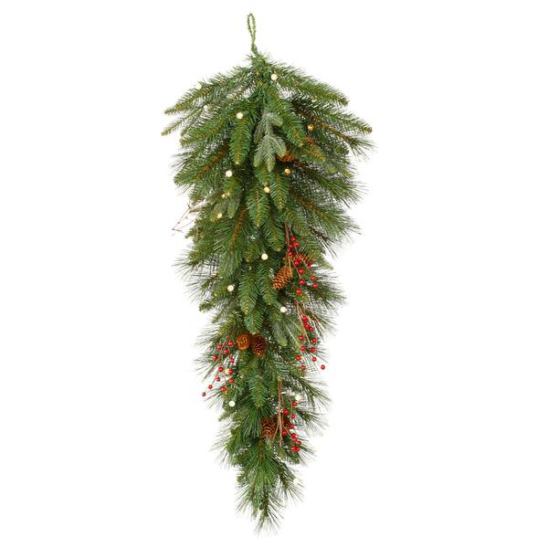 36" Artificial Mixed Pine Teardrop Battery Operated 25 Warm White Lights