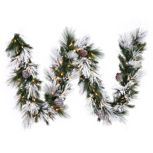 9' x 12" Artificial Flocked Mix Pine Garland 100 Clear Lights