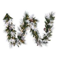 Vickerman 9' x 12" Artificial Flocked Mix Pine Garland 100 Warm White Italian LED Lights