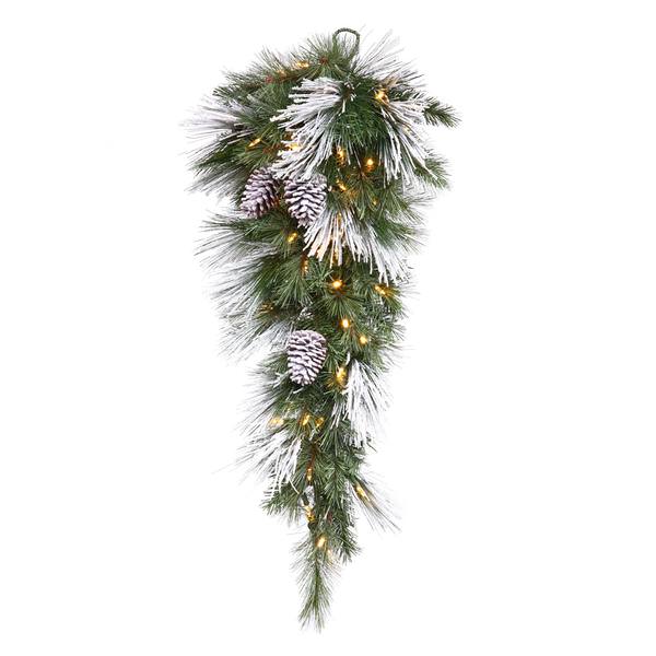 36" Artificial Flocked Mix Pine Teardrop 50 Warm White Italian LED Lights