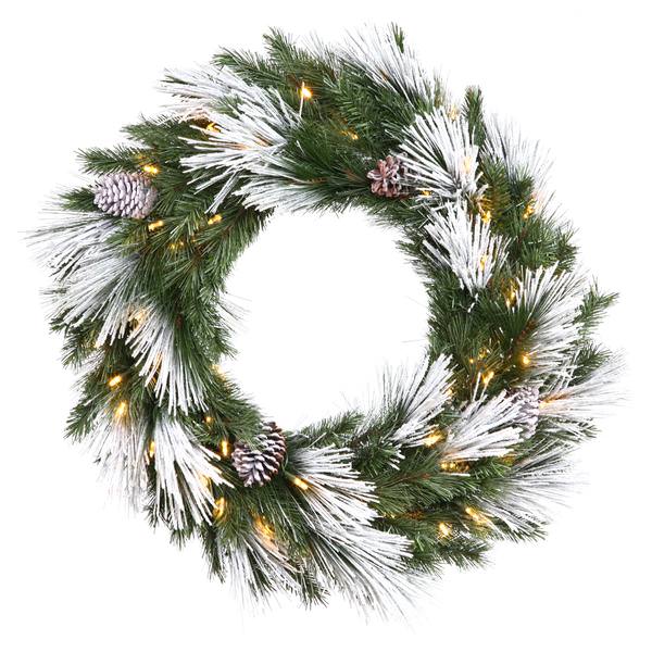 30" Artificial Flocked Mix Pine Wreath 50 Warm White Italian LED Lights
