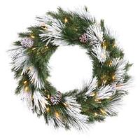 Vickerman 30" Artificial Flocked Mix Pine Wreath 50 Warm White Italian LED Lights