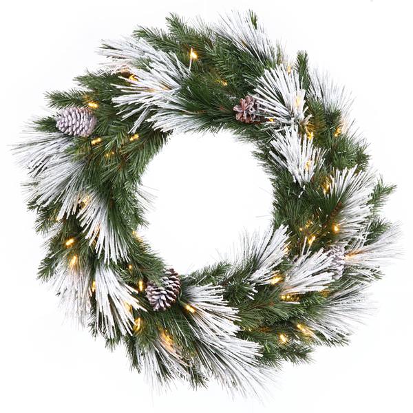 36" Artificial Flocked Mix Pine Wreath 100 Clear Lights