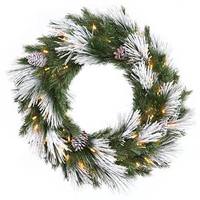 Vickerman 36" Artificial Flocked Mix Pine Wreath 100 Clear Lights