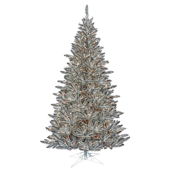 7.5' x 52" Pewter Tinsel 550 Clear Lights