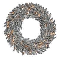Vickerman 24" Artificial Pewter Tinsel Wreath 50 Clear Lights