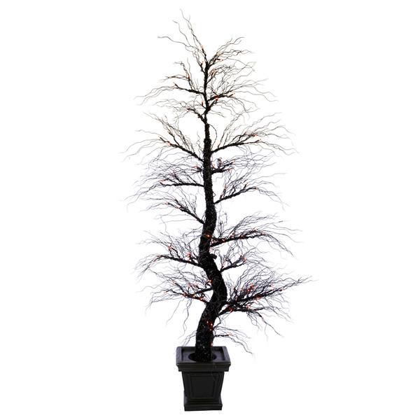 7.5' x 45" Artificial Black Spider 400 Orange Miniature Lights
