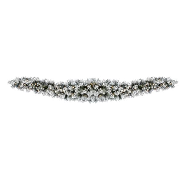 9' Artificial Frosted White Pine Swag Garland 100 Warm White Italian LED Lights