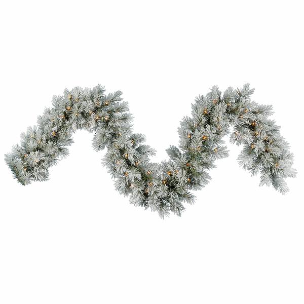 9' x 14" Artificial Frosted White Pine Garland 100 Clear Lights