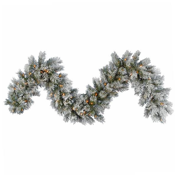 9' x 14" Artificial Frosted White Pine Garland 100 Warm White Italian LED Lights