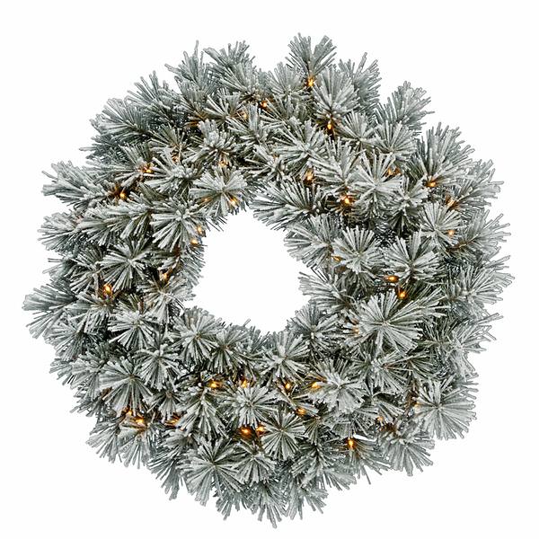 30" Artificial Frosted White Pine Wreath 50 Clear Lights