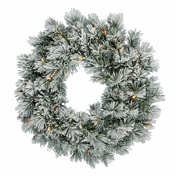 30" Artificial Frosted White Pine Wreath 50 Warm White Italian LED Lights
