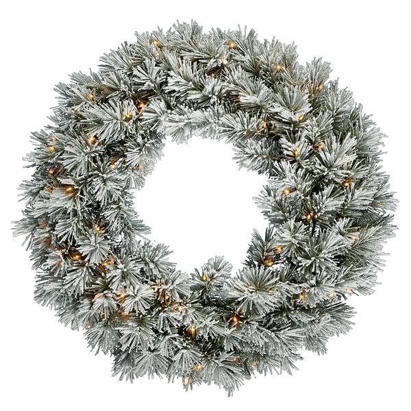 36" Artificial Frosted White Pine Wreath 100 Clear Lights