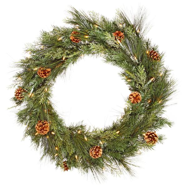 30" Artificial Manowa Mix Pine Wreath 50 Clear Lights