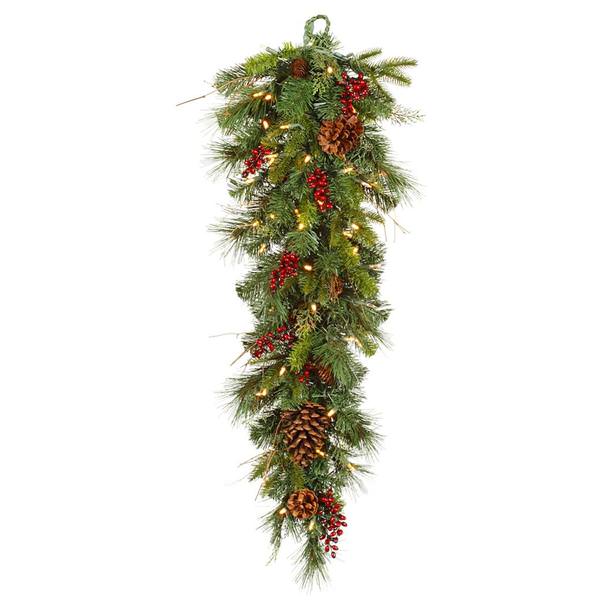 3' Artificial Cibola Mixed Berry Teardrop 50 Warm White LED Lights