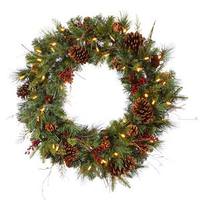 Vickerman 30" Artificial Cibola Mix Berry Wreath 50 Warm White Italian LED Lights