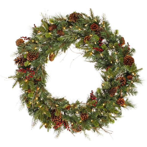 48" Artificial Cibola Mix Berry Wreath 200 Clear Lights
