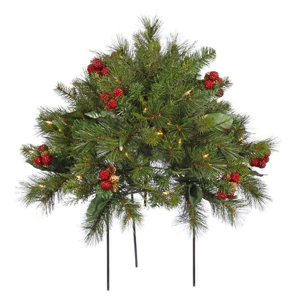 1.5' x 36" Artificial Moneta Berry Mix Pine Bush 50 Clear Lights