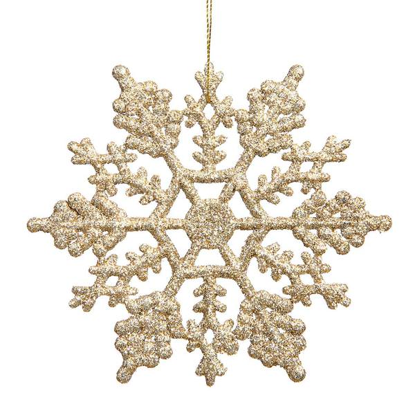 4" Champagne Glitter Snowflake Ornament (24 pack)