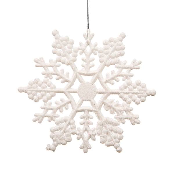 6.25" White Glitter Snowflake Ornament (12 pack)