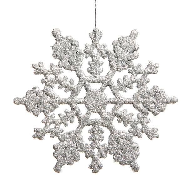 6.25" Silver Glitter Snowflake Ornament (12 pack)