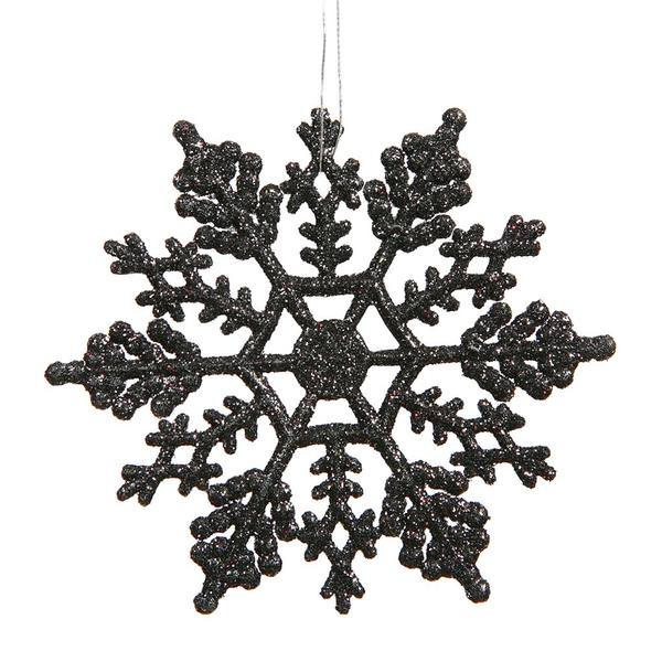 6.25" Black Glitter Snowflake Ornament (12 pack)