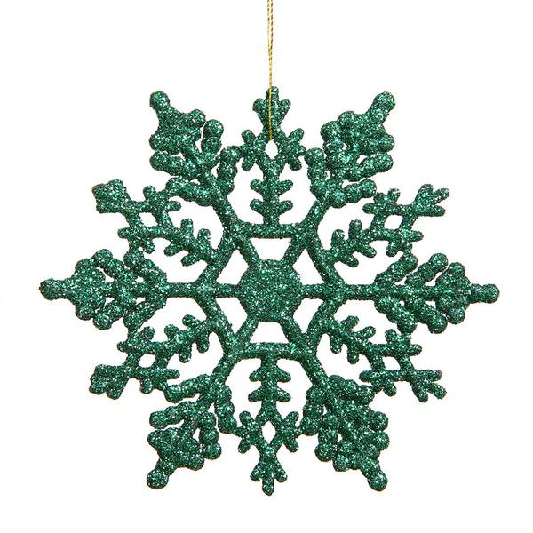 6.25" Green Glitter Snowflake Ornament (12 pack)