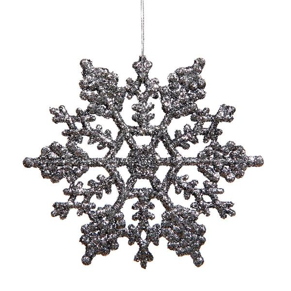 6.25" Pewter Glitter Snowflake Ornament (12 pack)