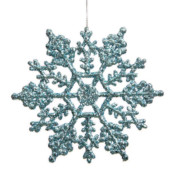 8" Baby Blue Glitter Snowflake Ornament (12 pack)