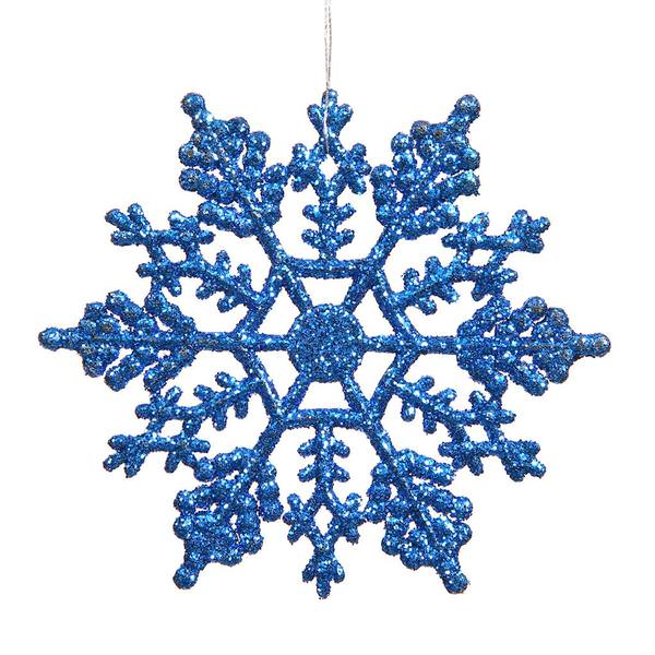 8" Blue Glitter Snowflake Ornament (12 pack)