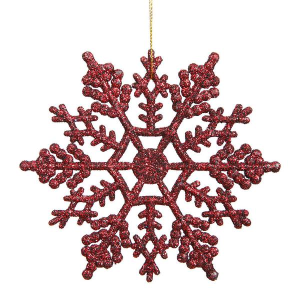 8" Burgundy Glitter Snowflake Ornament (12 pack)