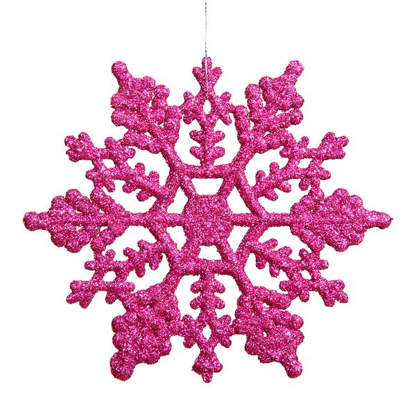 8" Magenta Glitter Snowflake Ornament (12 pack)