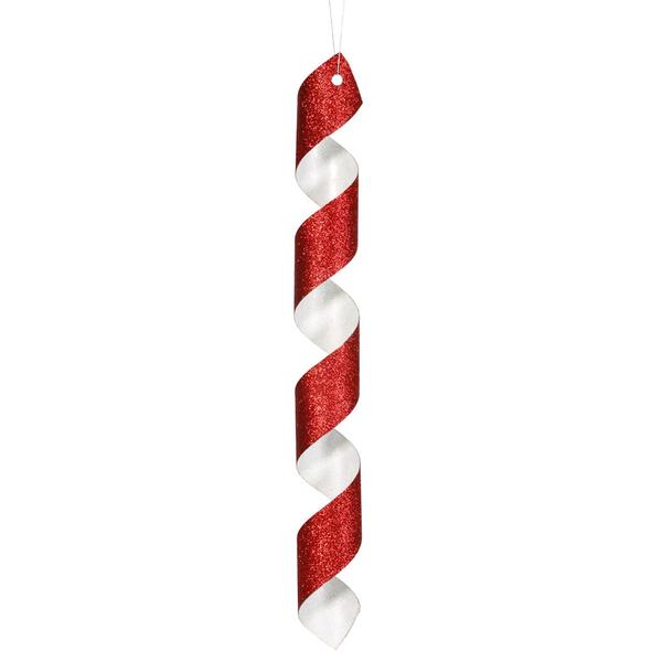 22" Spiral White Red Glitter Candy Ornament