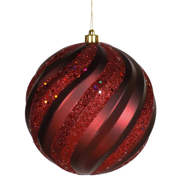 6" Burgundy Matte Glitter Swirl Ball Ornament