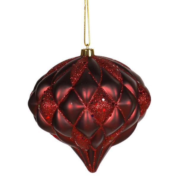 5.7" Burgundy Matte Glitter Diamond Onion Ornament