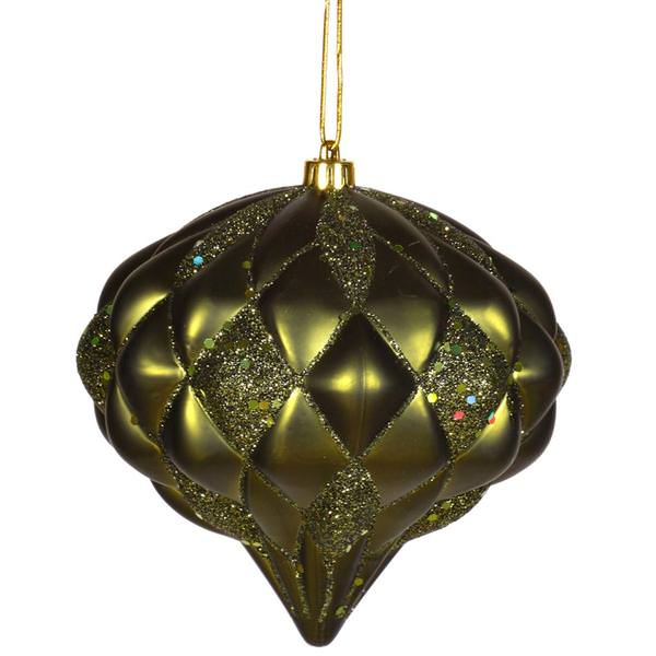 5.7" Dark Olive Matte Glitter Diamond Onion Ornament