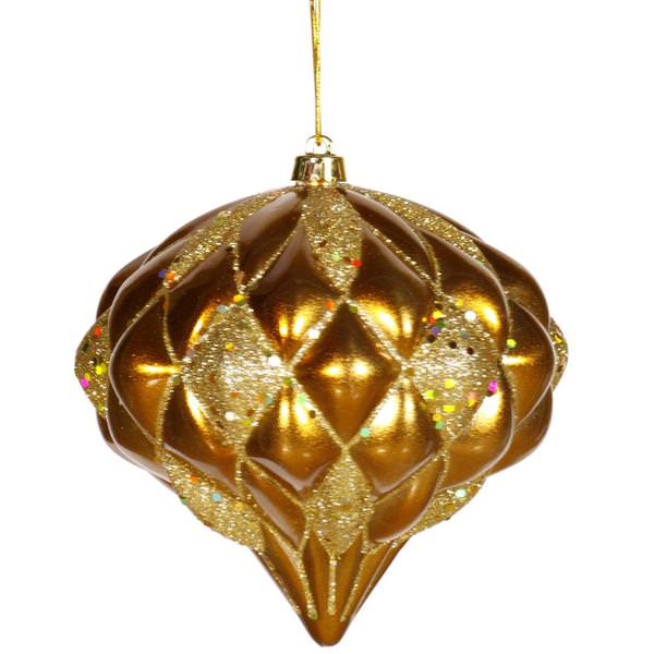 5.7" Antique Gold Matte Glitter Diamond Onion Ornament