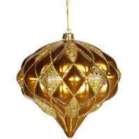 Vickerman 5.7" Antique Gold Matte Glitter Diamond Onion Ornament